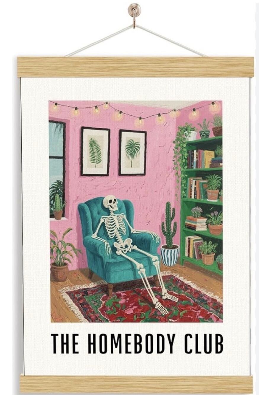 The Homebody Skeleton Tarot Wall Art Decor,Funny Geek & Introvert Decor, Relaxed